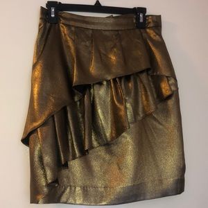 Womens Metallic Gold Ruffle Mini Skirt